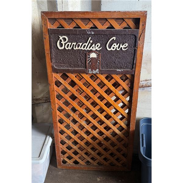 Paradise Cove Sign on Wooden Lattice 24" x 47"H