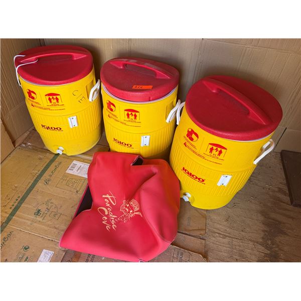 Qty 3 Igloo Beverage Coolers w/ 1 Cooler Cover