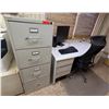 Image 1 : Metal 4-Drawer Filing Cabinet w/ Desk, Chair, Monitor, Keyboard, etc