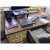 Image 12 : Metal Desk w/ Laminate Top, Chair & Contents: HP Elitedesk, Monitor, Printer, Sunbeam Mini-Fridge, e