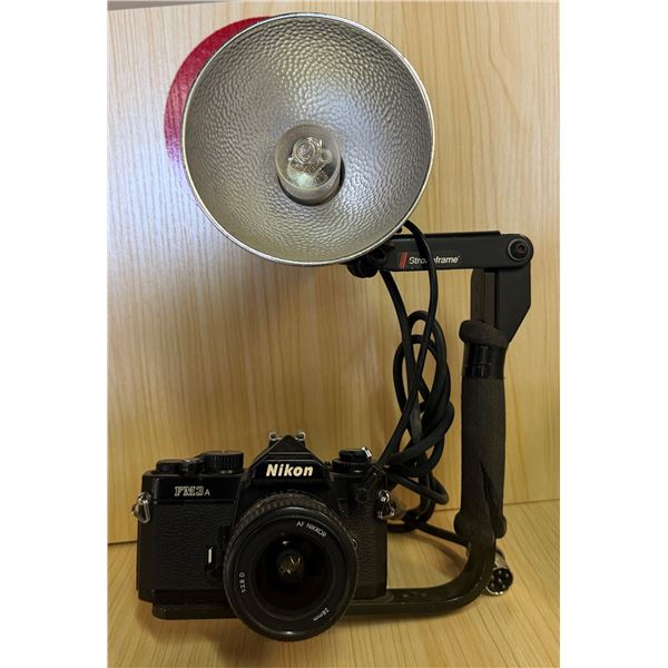 Nikon FM3A 35mm Film SLR Camera w/ AF NIKKOR 28mm f/2.8D Lens & Stroboframe Flash Bracket