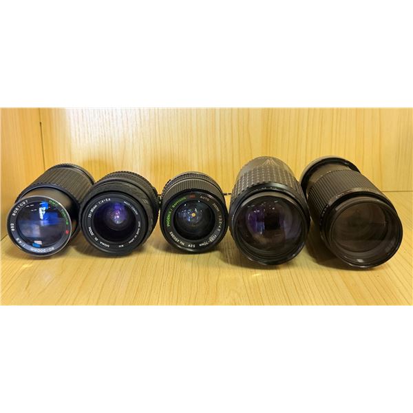 Qty 5 Manual Focus Camera Lenses: Sigma, Phoenix, RMC Tokina & Sears, Misc Focal Lengths