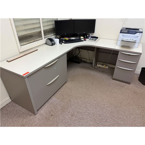 L-Shaped Desk w/ 5 Drawers 84" x 71" (contents not included)