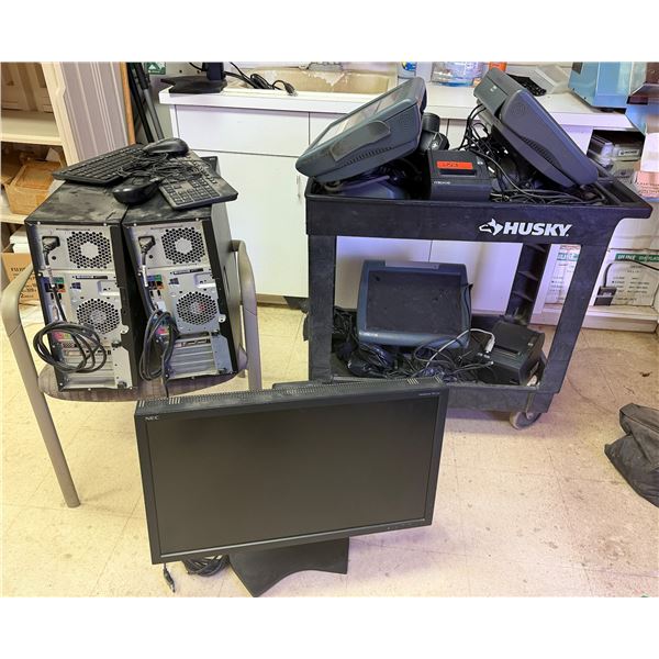 Multiple Micros POS System Parts, 2 Tower Computers, NEC MultiSync Monitor, etc (cart not included)