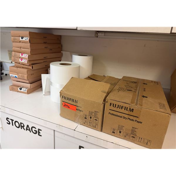 Multiple Boxes Fujifilm Photo Paper, Colored Ink, Paper Rolls, etc