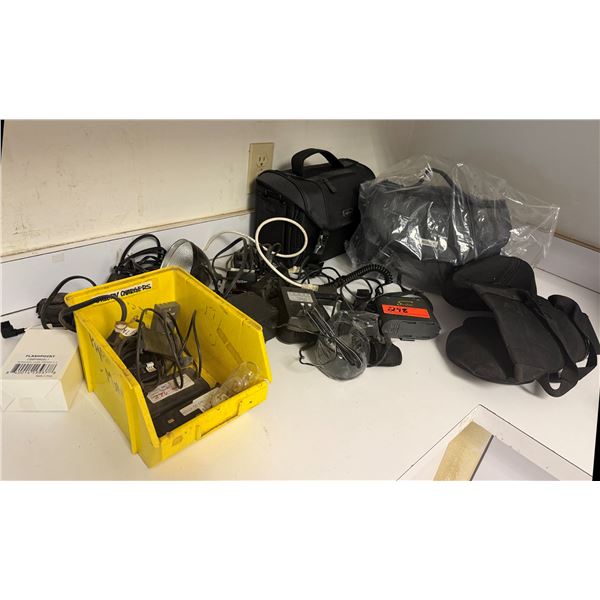 Multiple Photography Accessories: Chargers, Cords, Cases, Flash Units, etc