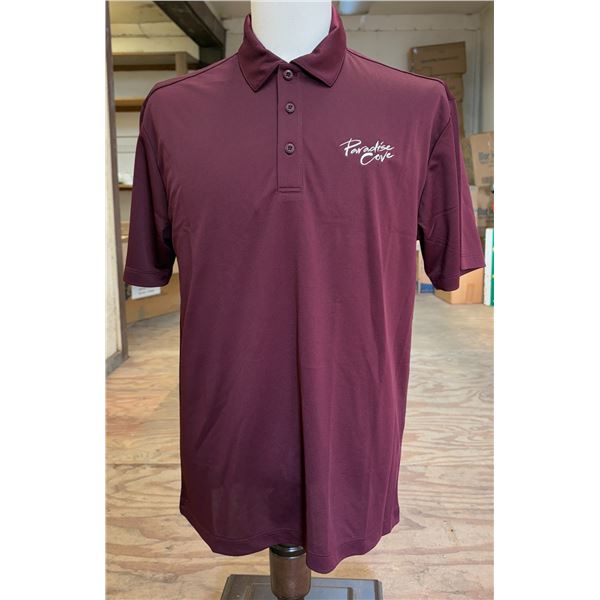 Qty 5 Maroon Paradise Cove Luau Men's Polo Shirts - two L, three XL (just added Jan. 21 3:31pm)
