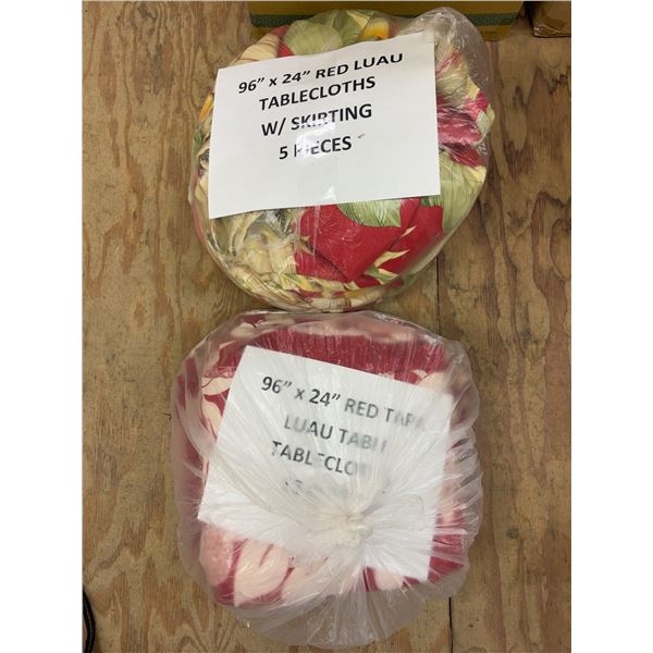 Qty 9 Red Floral Print & 10 Tapa Print Tablecloths 96" x 24"