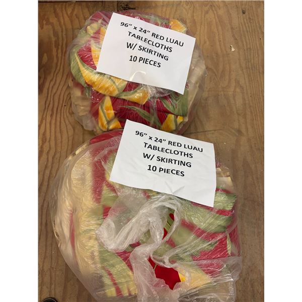 Qty 20 Red Floral Print Luau Tablecloths w/ Skirting & Elastic 96" x 24"