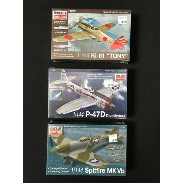 LOT OF 3 MODEL CRAFT KITS OF MILITARY PLANES IN ORIGINAL BOXES
