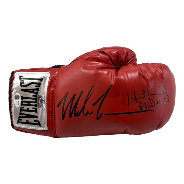 MIKE TYSON AND EVANDER HOLYFIELD SIGNED RED EVERLAST BOXING GLOVE - FANATICS COA