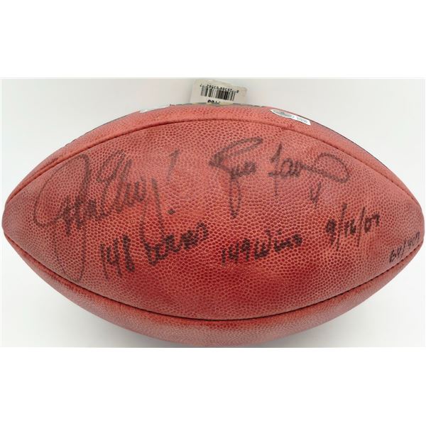 JOHN ELWAY AND BRETT FAVRE SIGNED AND INSCRIBED NFL FOOTBALL (BECKETT COA)