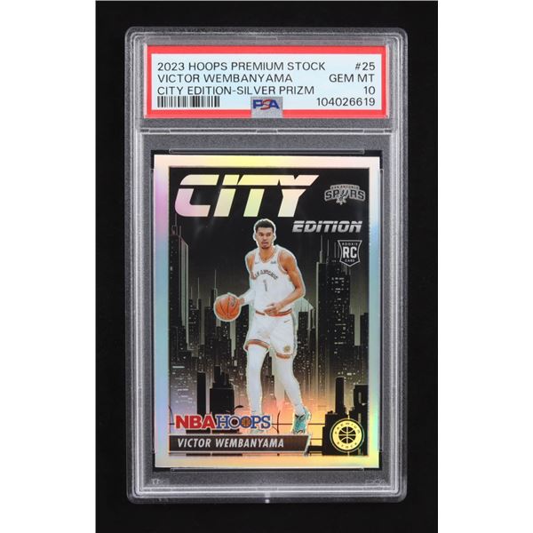 2023 HOOPS PREMIUM STOCK VICTOR WEMBANYAMA CITY EDITION SILVER PRIZM - PSA GRADE 10