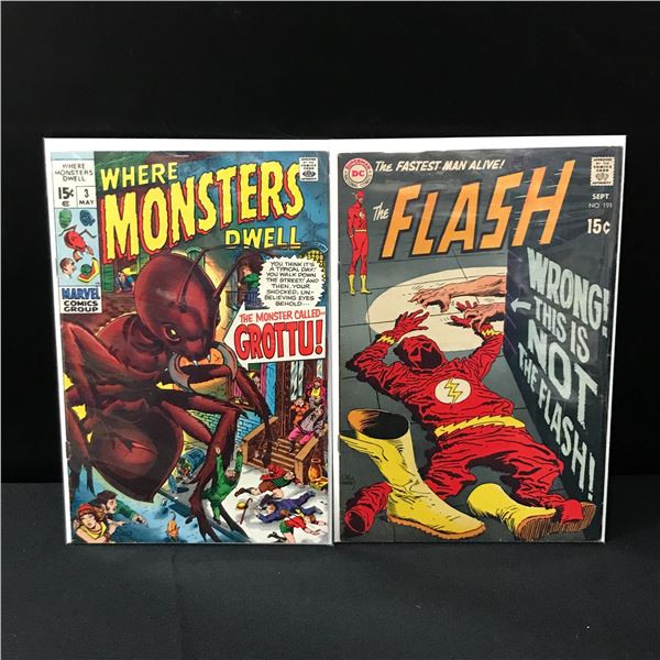 LOT OF 2 COMICS WHERE MONSTERS DWELL #3 AND THE FLASH #191