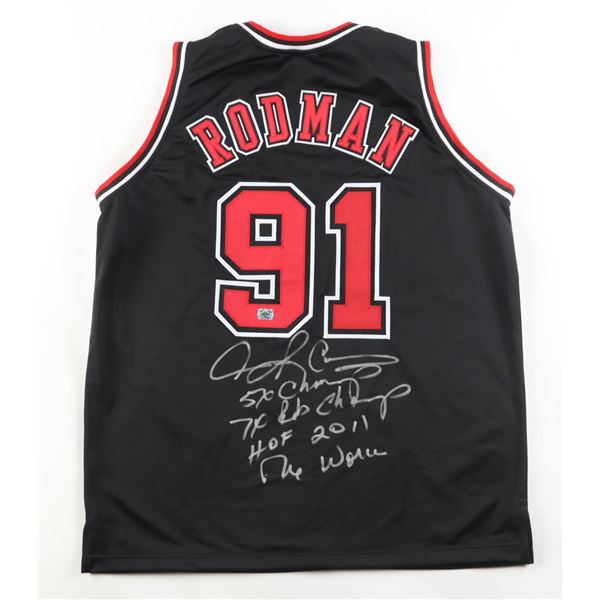 DENNIS RODMAN SIGNED AND INSCRIBED CHICAGO BULLS JERSEY - WILDER COA