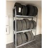 Image 1 : Tire rack w/ (x14) tires (Various tires) - Rack 18.5x61x84"