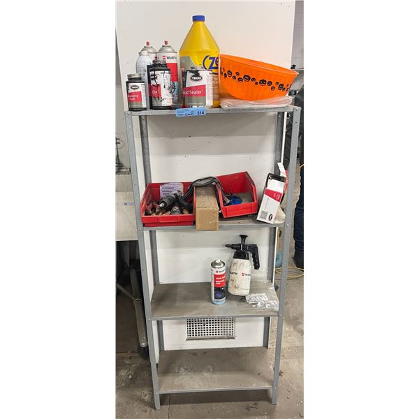 Rack + Contents - Includes bead sealer, vulcanizing fluid, security coat & other tire accessories