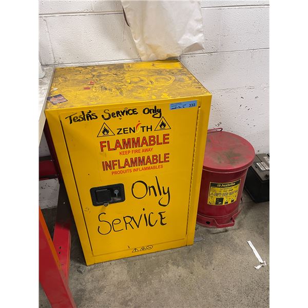 Lockable fireproof storage cabinet w/ adjustable shelf (Key included) & metal waste bin - 23x18x35" 