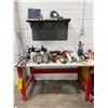 Image 1 : Workbench & contents including Milwaukee bits, air guns, wipers, hand tools, etc.
