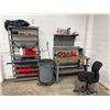 Image 1 : Storage rack, workbench organizer, chair & contents