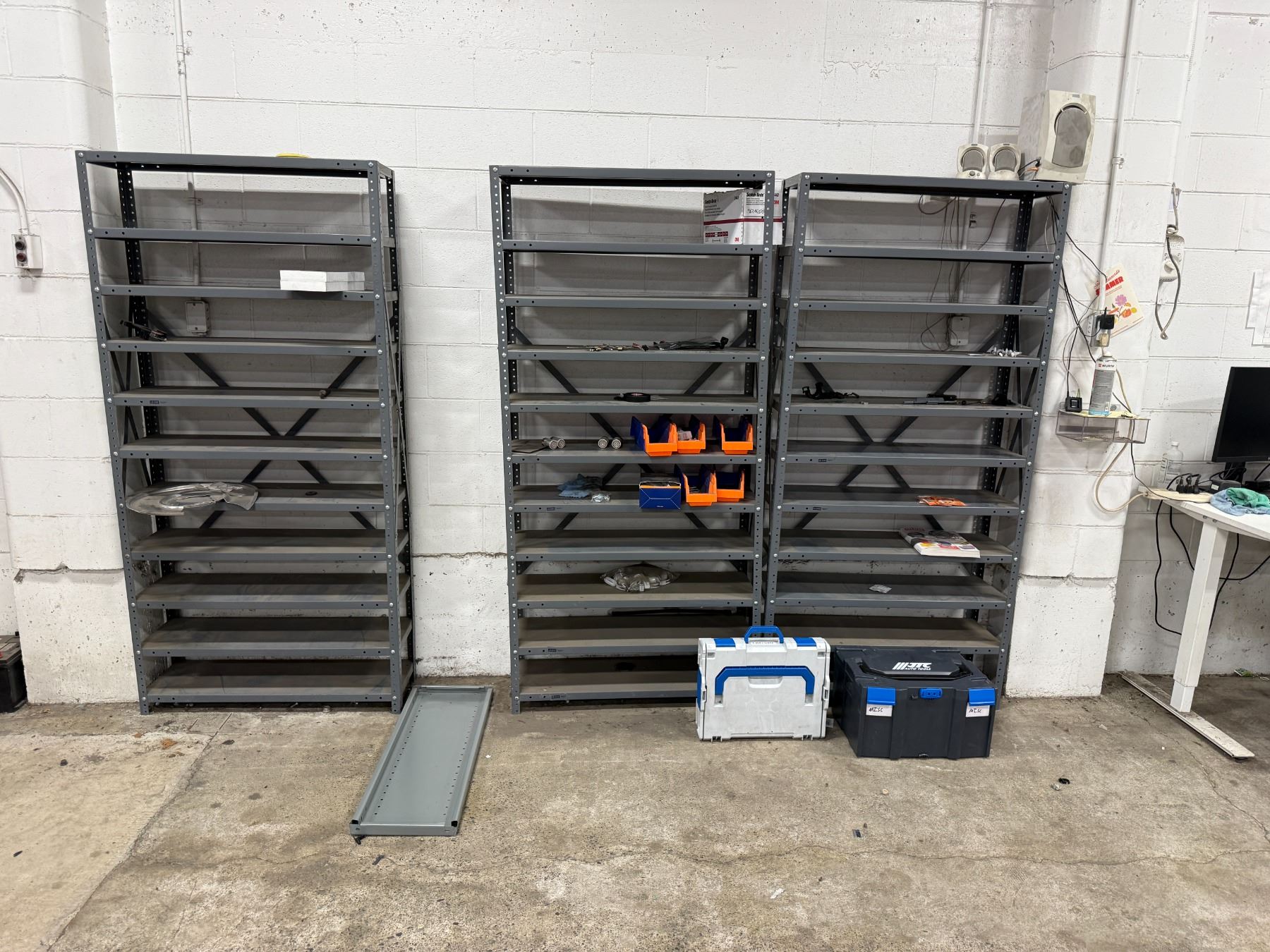 Faseners Rack Storage racks & contents including parts case w/ plastic fasteners