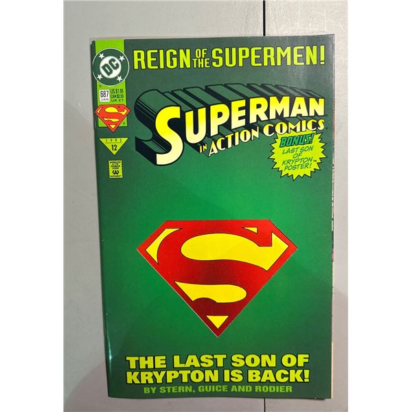 Action Comics #687 (1993) DC Comics Reign of the Supermen! Last Son Back