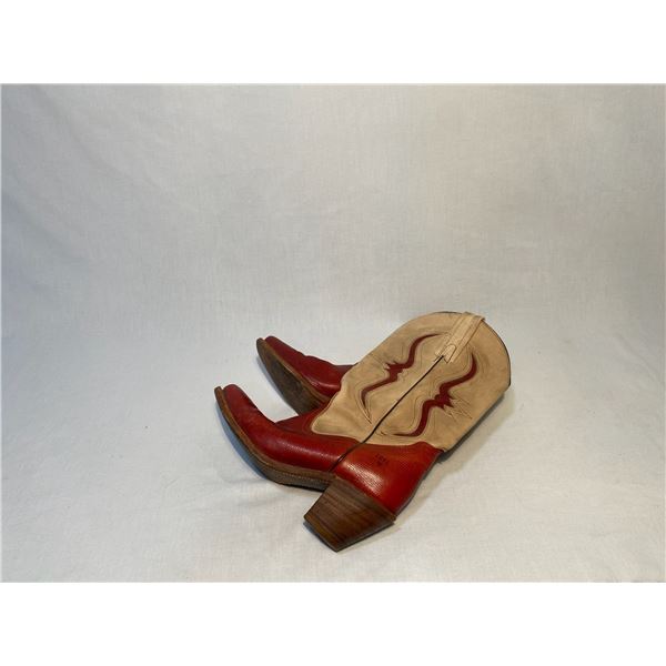 Vintage Frye Bench Crafted Clam Burg Boots Red Lizard Tan Leather Size 8 1/2 US