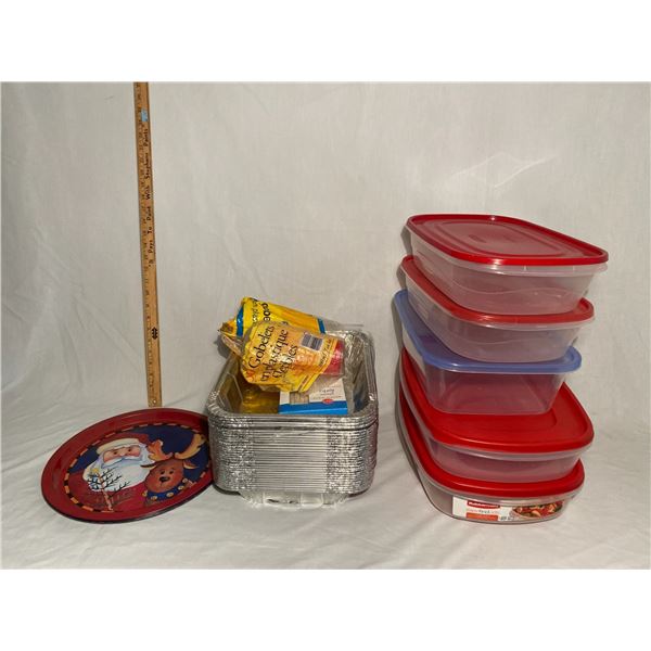 Aluminum Containers, Plastic Tupperware, Santa Platter