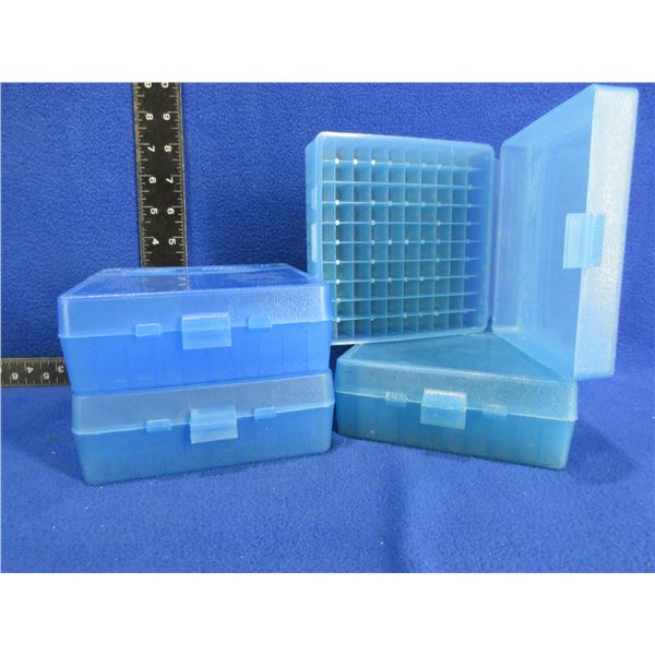 4 Empty MTM P-100 Plastic Ammo Boxes - 41-44 Mag, 45 Colt, Etc.