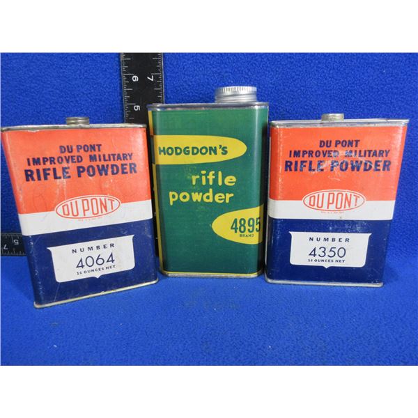 3 Empty Collector Powder Tins - DuPont 4350, 4064 and Hodgdon's 4895