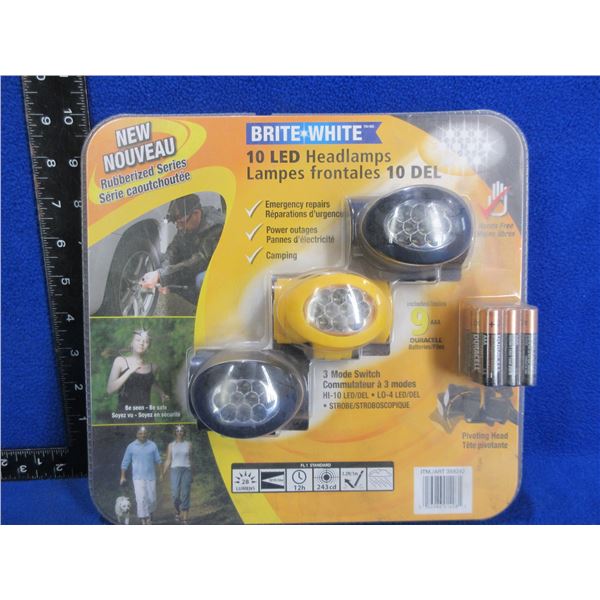 Brite-White 10 LED Headlamps - Pack of 3 - New Old Stock