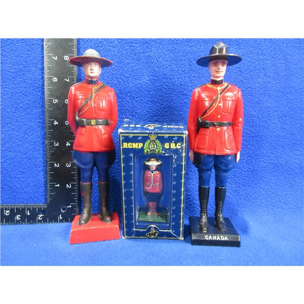 3 Vintage Plastic RCMP Figurines - Marked No. 205, Reliable and # 60031