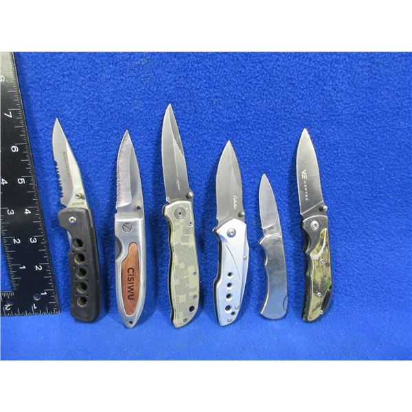 6 Assorted Folding Lock Blade Knives - 4 are Clip-On