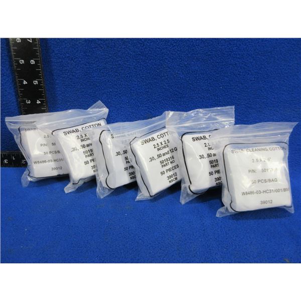 NEW - Cotton Swabs - 2.5" x 2.5" - 6 Packs of 50
