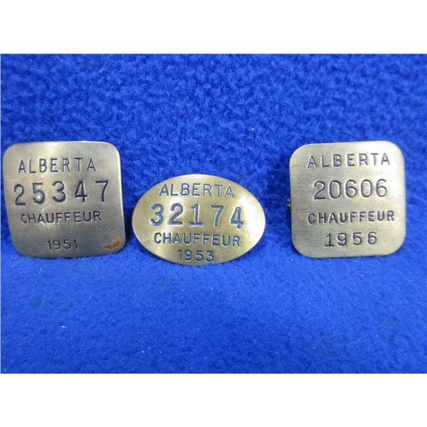 3 Vintage Alberta Chauffeur Badges - 1951, 1953, 1956