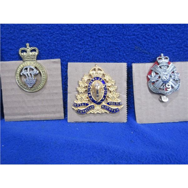 3 Cap Badges - Princess Patricia's CLI, RCMP & 49th Loyal Edmonton Regiment