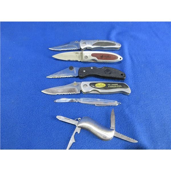 6 Assorted Folding Knives - 4 are Lock Blade