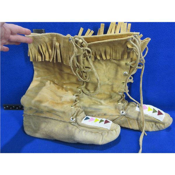 Native American Mocassins with Beadwork & Fringes