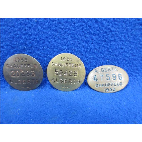 3 Vintage Alberta Chauffeur Badges - 1953, 1955 x 2