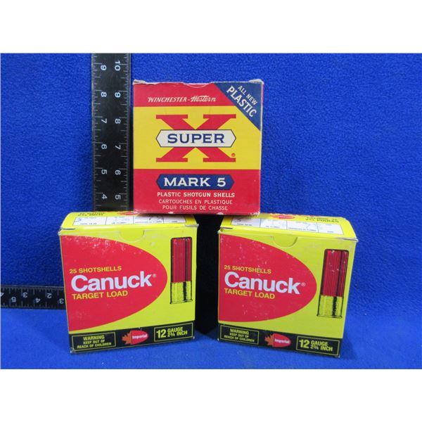 3 Empty 12 Gauge Collector Ammo Boxes - 2 Canuck & 1 Western