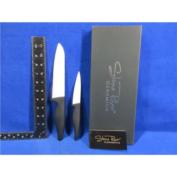 NEW - Stone River Ceramics White Ceramic Santuko/Paring Knife Set
