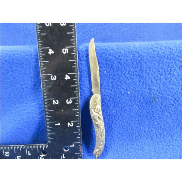 Vintage All Brass Folding Pocket Knife with Image of Suvannamaccha