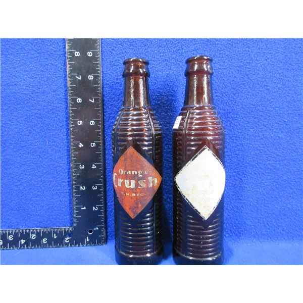 2 Vintage Amber Glass Orange Crush Bottles - Circa 1940's/1950's