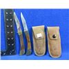 Image 1 : 2 Folding Lock Blade Knives with Leather Sheaths - 3" Blades