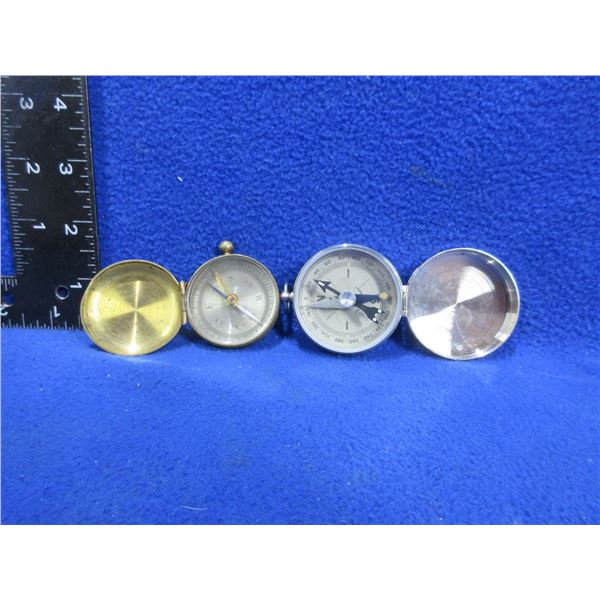 2 Vintage Pocket Compasses - West Germany & Brass (Unknown) - Appear Working