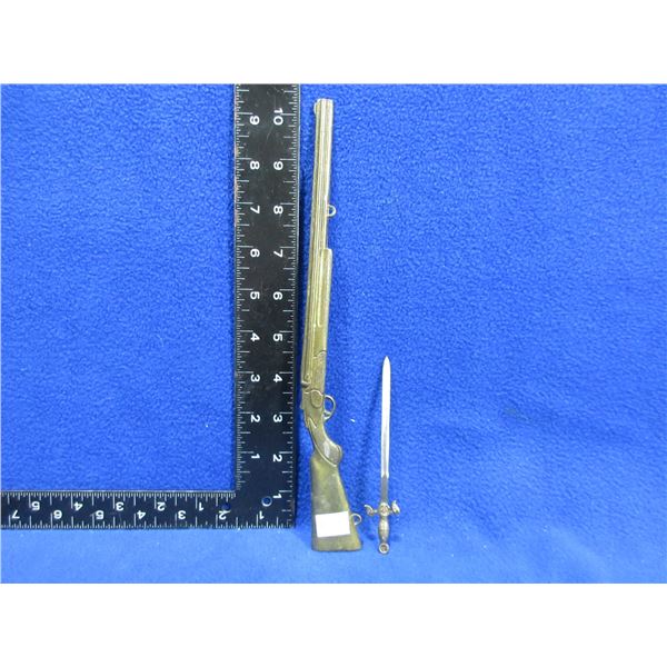 Miniature Brass Shotgun and Miniature Steel Sword