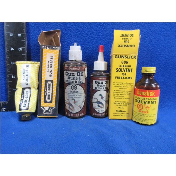 Brite Bore Gun Grease, Gunslick Solvent and 2 Outers Gun Oil,