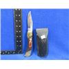 Image 1 : Folding Lock Blade Knife with Leather Sheath - 3 3/4" Blade