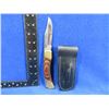 Image 2 : Folding Lock Blade Knife with Leather Sheath - 3 3/4" Blade