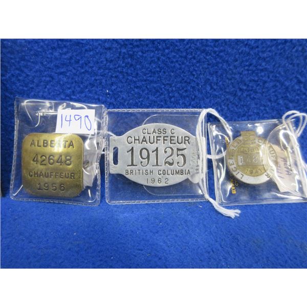 3 Vintage Alberta Chauffeur Badges - 1941, 1956 and 1962